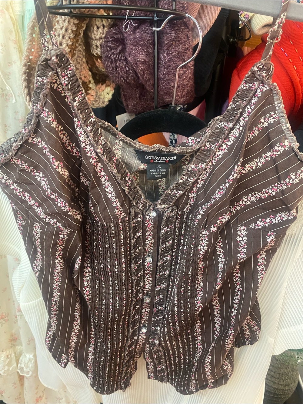 Guess - vintage 90s Y2K / cotton Brown Floral Stripe Camisole Top
